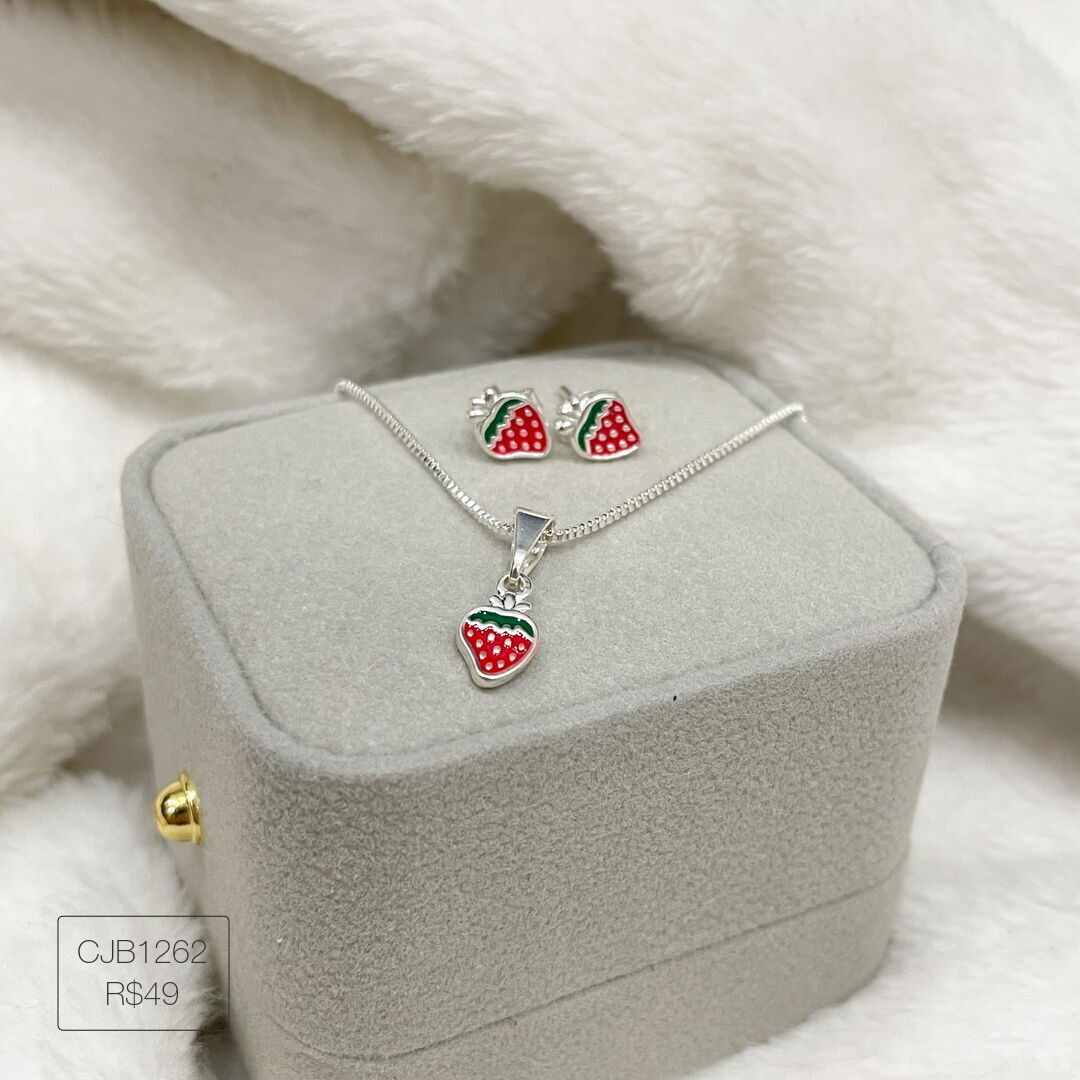 Conjunto Infantil Moranguinho Esmaltado Prateado